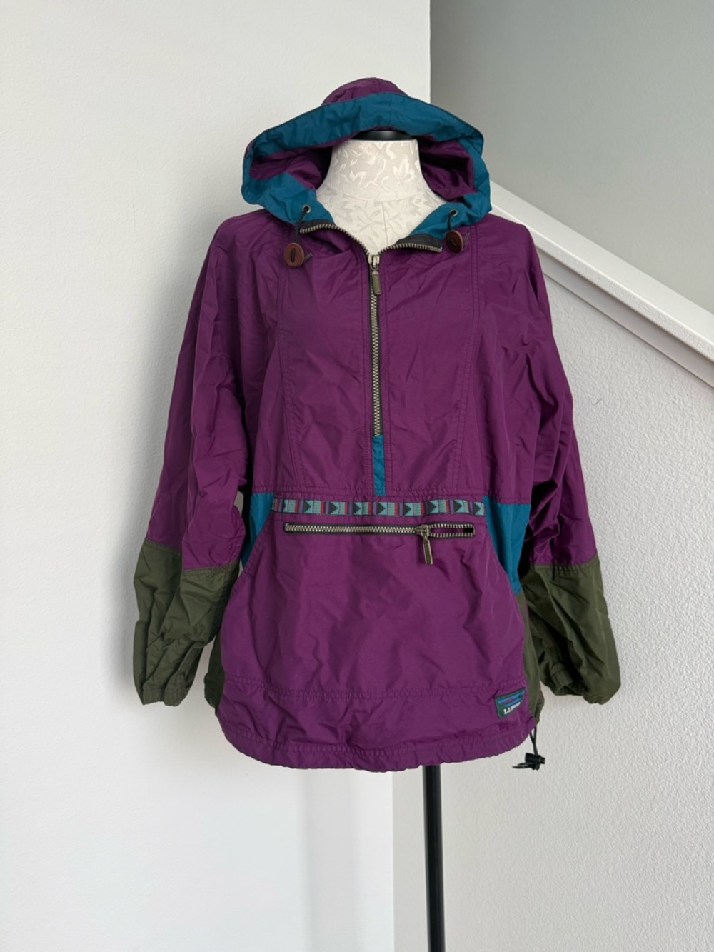 80s 90s vintage L.L.Bean Aztec pullover anorak windbreaker  Jacket Coat Medium